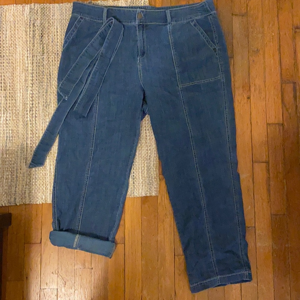 Lane Bryant Wide Leg Utility Cargo Jeans with Tie Belt